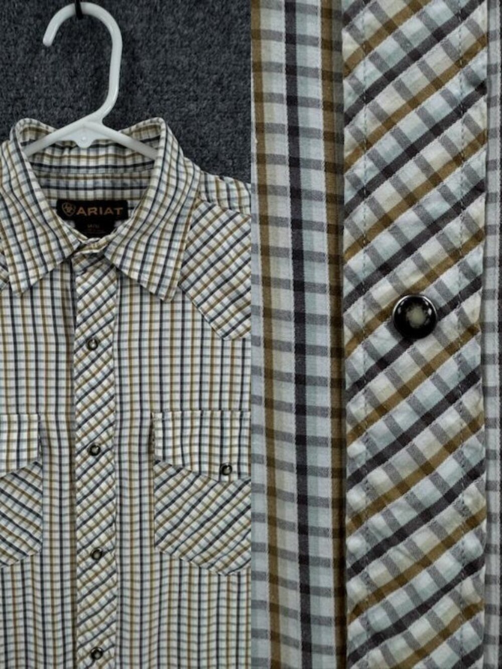 Ariat Pearl Snap Up Logo Brown Blue Check Medium Pocket Western Men Shirt Woven